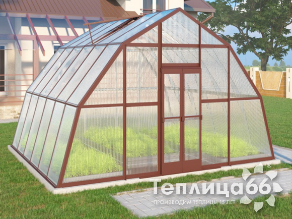 Теплица Рада Иткуль из поликарбоната, 4,5х4 метра, коричневая